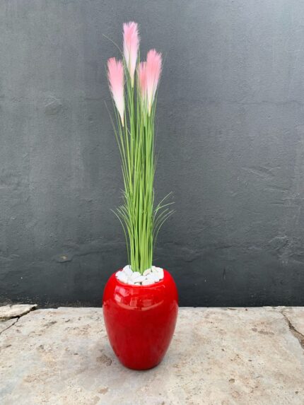 Reed Plant in Red Apple Fiberglass Vase – 120cm